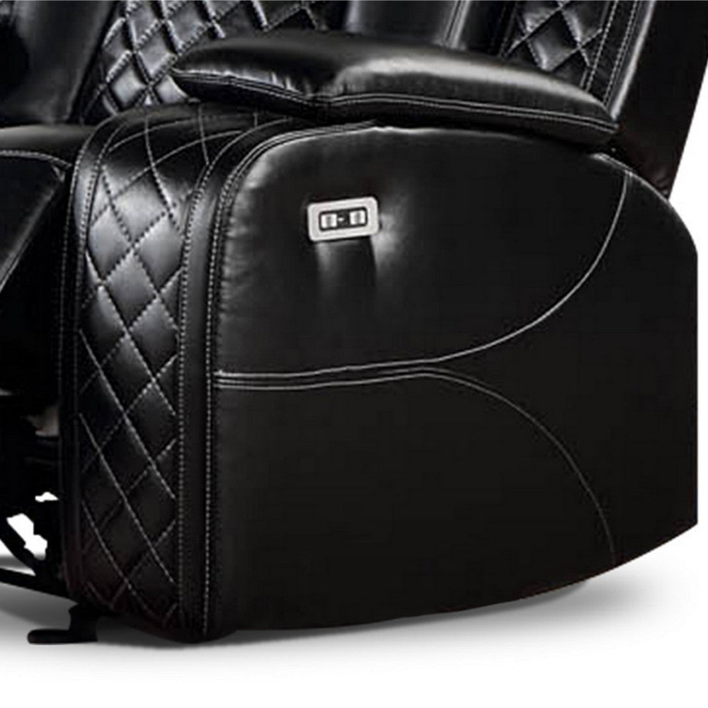 Aile 37 Inch Modern Power Recliner Chair Black Faux Leather Upholstery By Casagear Home BM317399