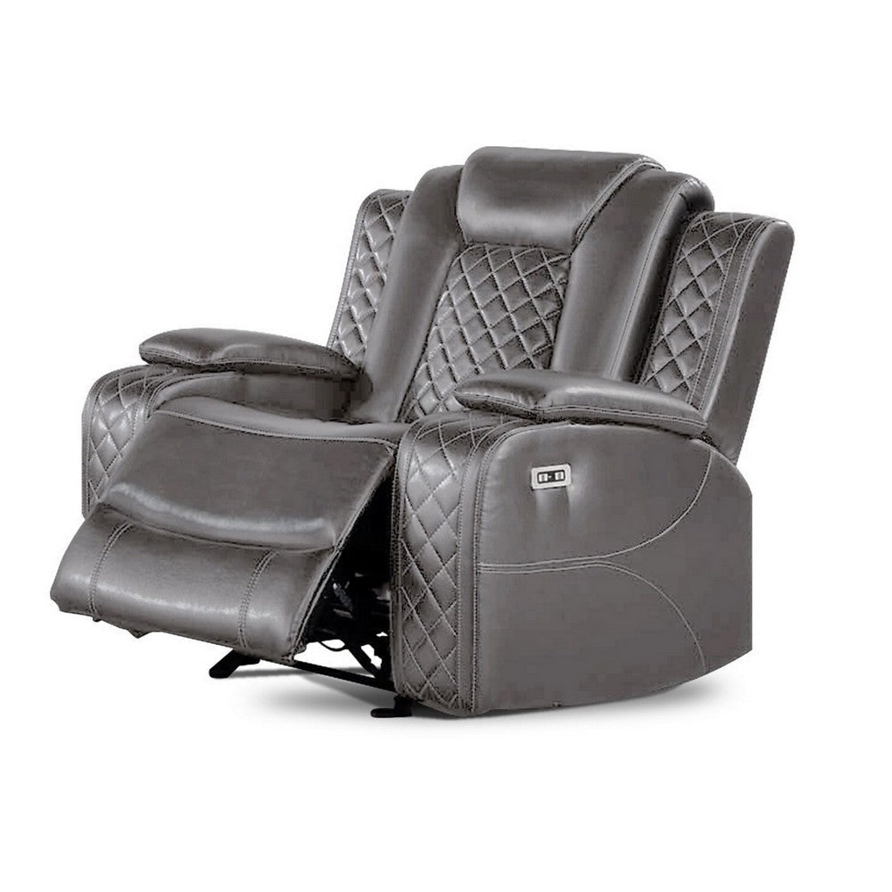 Aile 37 Inch Modern Power Recliner Chair Gray Faux Leather Upholstery By Casagear Home BM317400