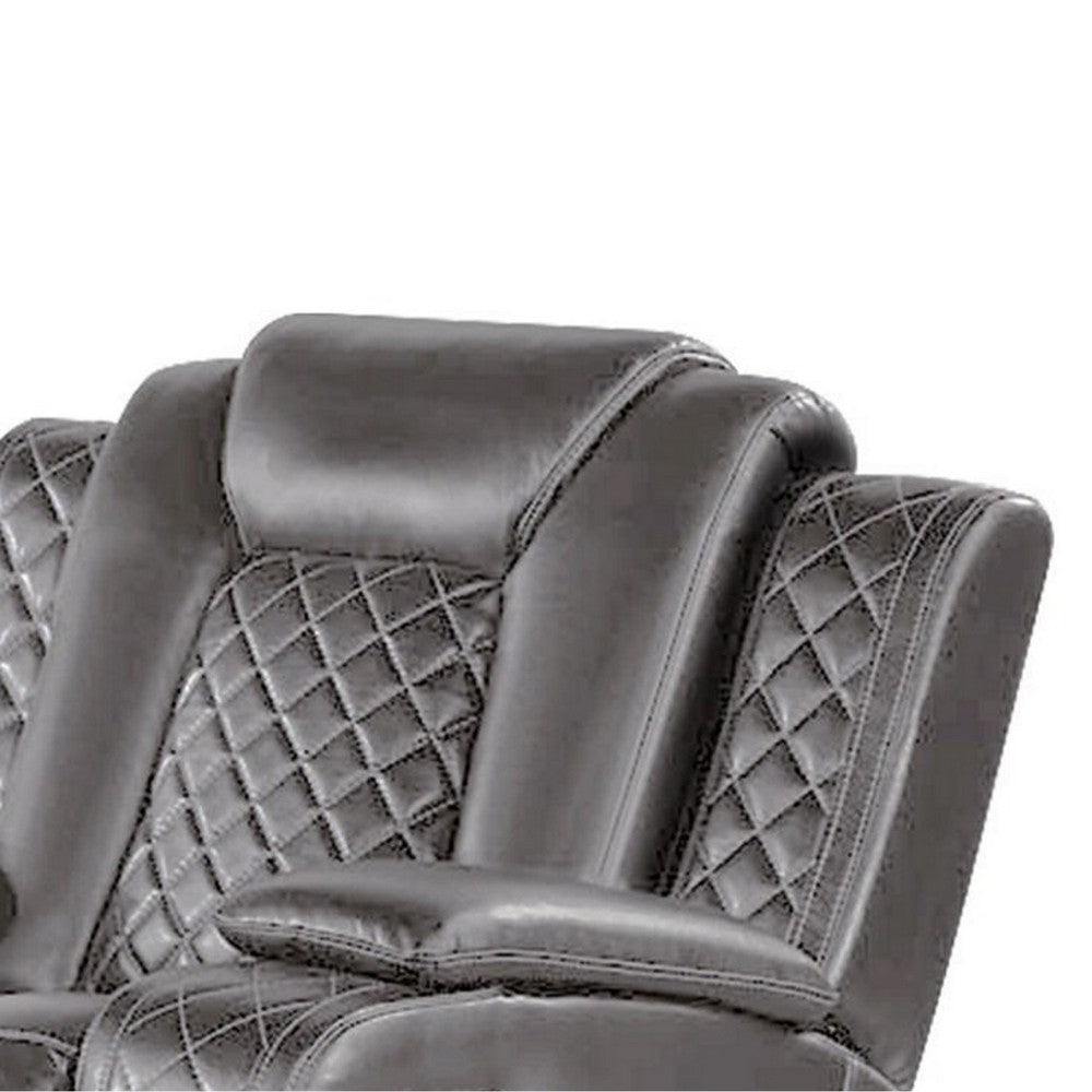 Aile 37 Inch Modern Power Recliner Chair Gray Faux Leather Upholstery By Casagear Home BM317400