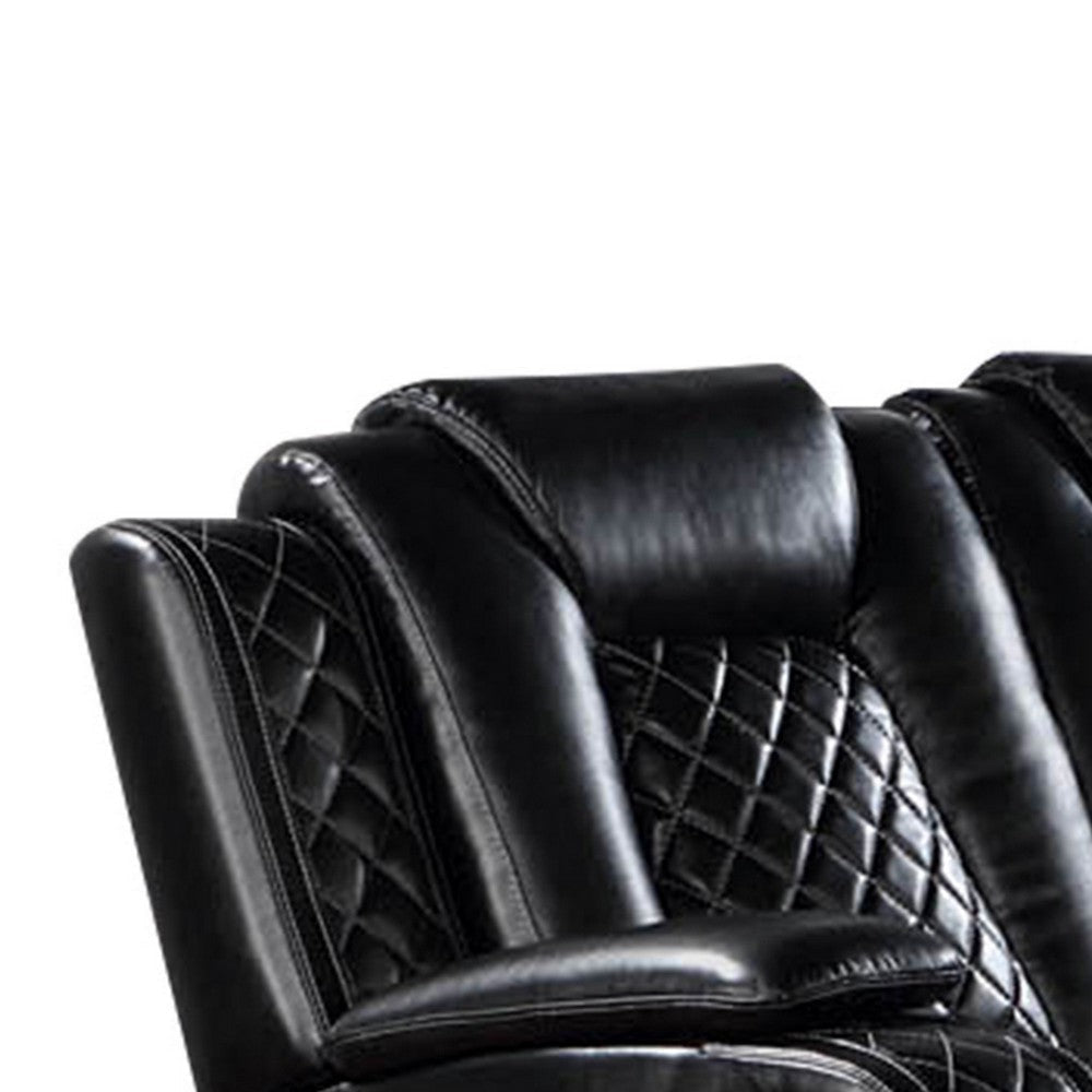 Aile 85 Inch Power Recliner Sofa Bluetooth Charging Black Faux Leather By Casagear Home BM317403