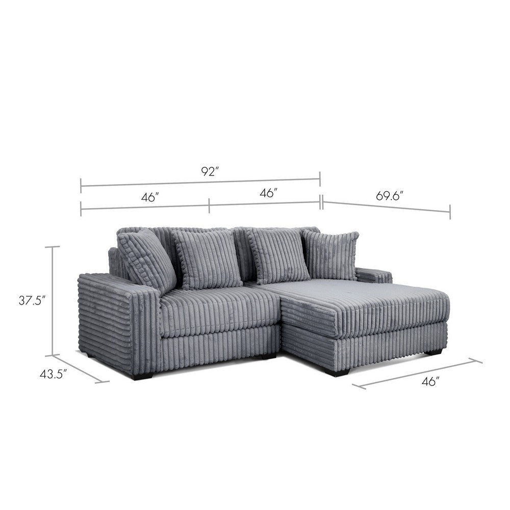 Lsy 2pc Oversize Sectional Sofa Reversible Chaise Gray Jumbo Corduroy By Casagear Home BM317405