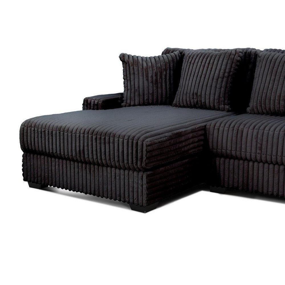 Lsy 2pc Oversize Sectional Sofa Reversible Chaise Black Jumbo Corduroy By Casagear Home BM317407