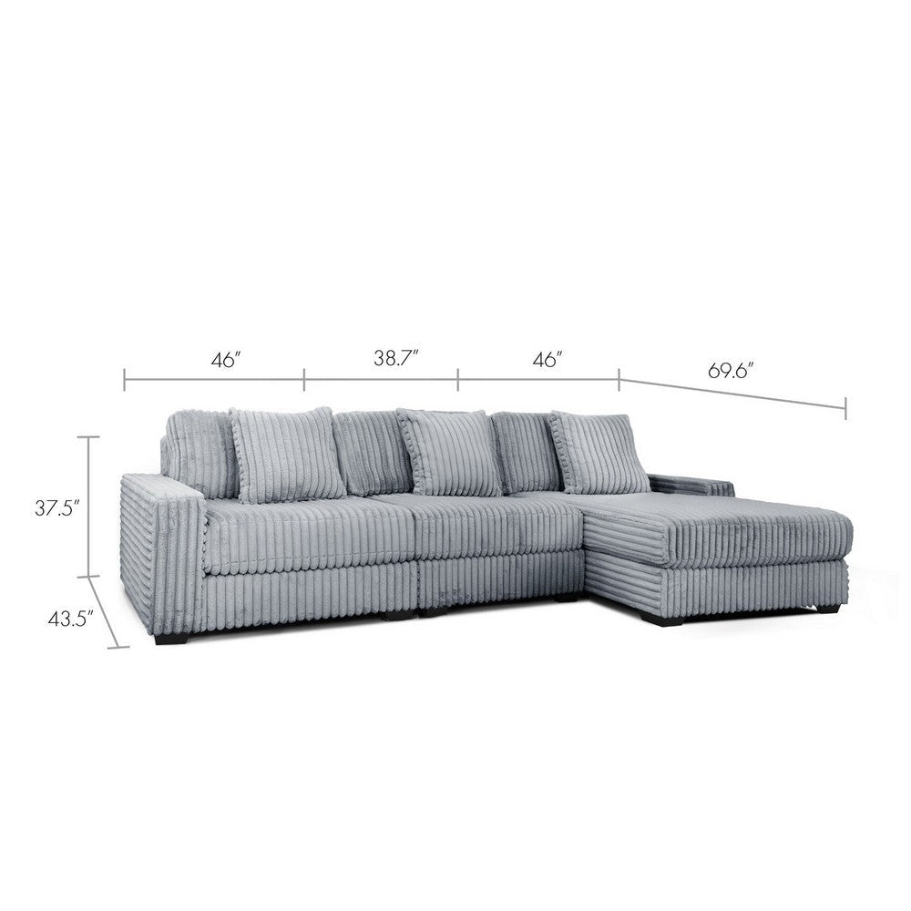 Lsy 3pc Oversize Sectional Sofa Reversible Chaise Gray Jumbo Corduroy By Casagear Home BM317408