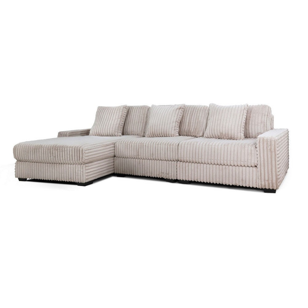 Lsy 3pc Oversize Sectional Sofa Reversible Chaise Beige Jumbo Corduroy By Casagear Home BM317409