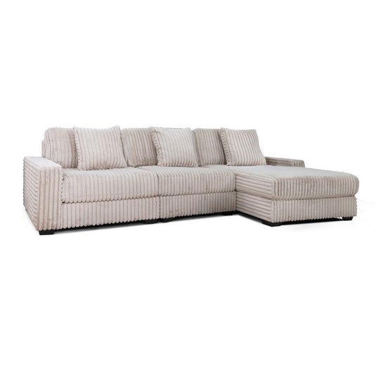 Lsy 3pc Oversize Sectional Sofa, Reversible Chaise, Beige Jumbo Corduroy
 By Casagear Home