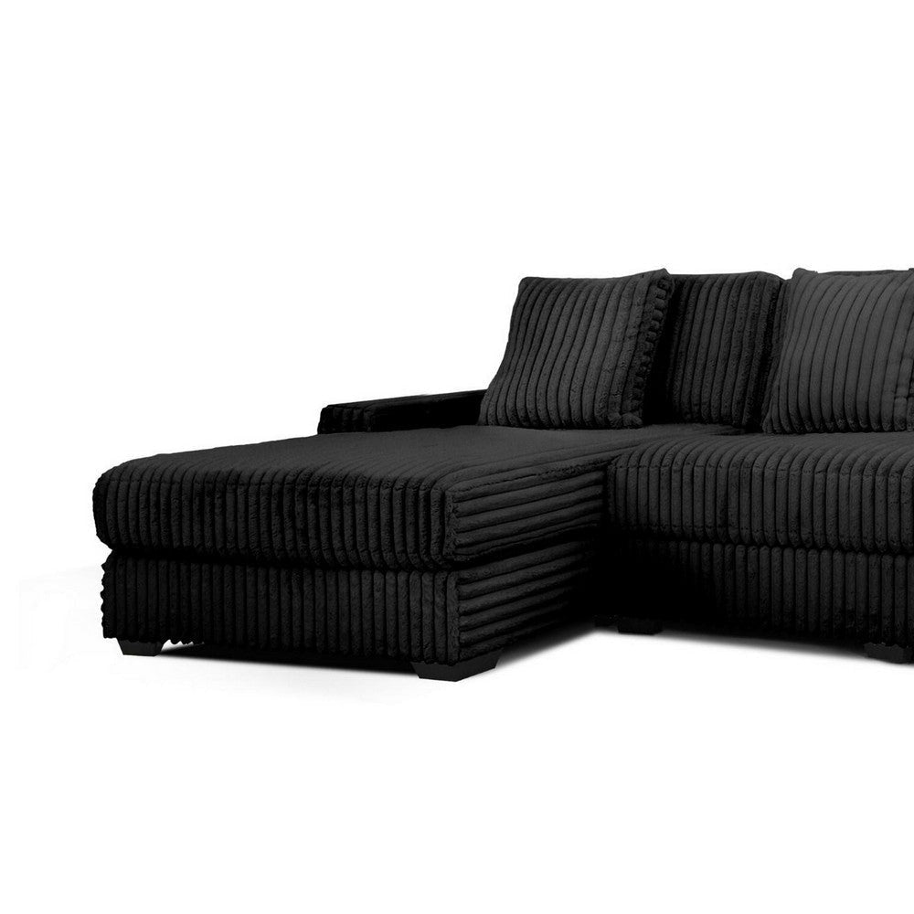 Lsy 3pc Oversize Sectional Sofa Reversible Chaise Black Jumbo Corduroy By Casagear Home BM317410