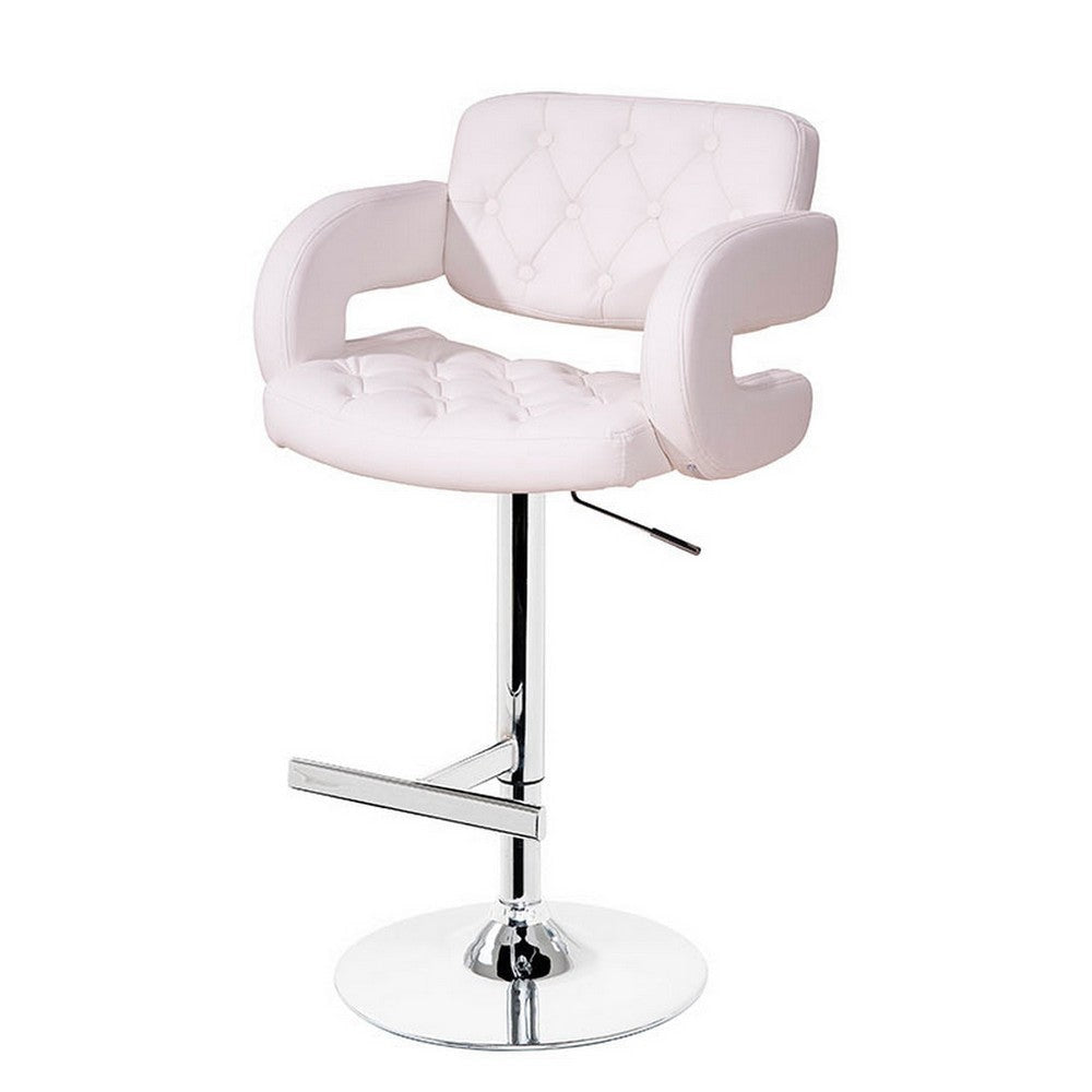 Rina 26-34 Inch Bar Counter Chair Adjustable Swivel White Eco Leather By Casagear Home BM317413