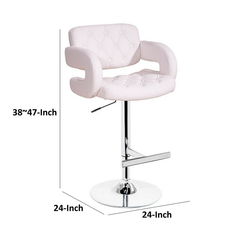 Rina 26-34 Inch Bar Counter Chair Adjustable Swivel White Eco Leather By Casagear Home BM317413