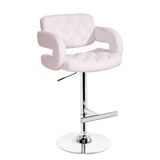 Rina 26-34 Inch Bar Counter Chair, Adjustable, Swivel White Eco Leather By Casagear Home