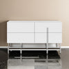 Vina 63 Inch Dresser 4 Drawers White Wood Metal Open Base in Chrome By Casagear Home BM317414