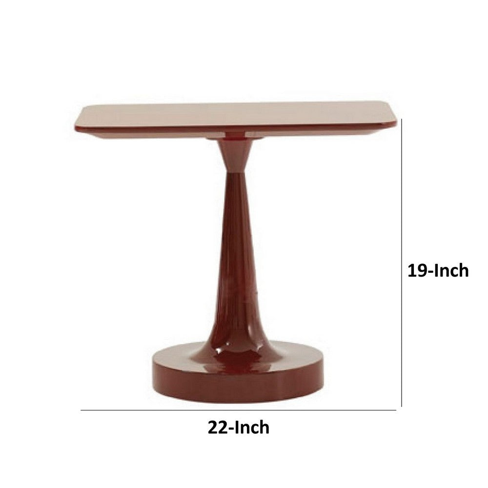 John 22 Inch End Table Rectangular Top Red Wood Round Pedestal Base By Casagear Home BM317415