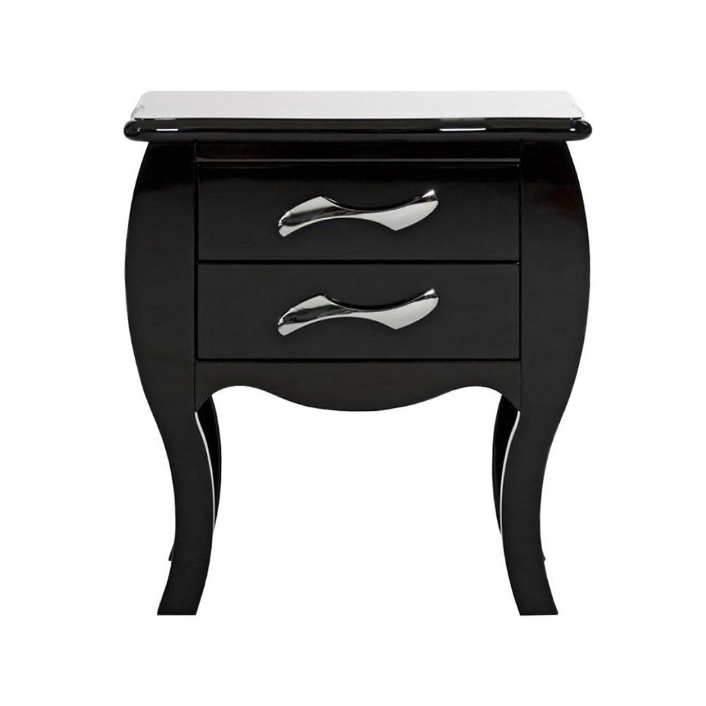 Nial 24 Inch Nightstand 2 Drawers Smooth Black Lacquer Wood Finish Steel By Casagear Home BM317416