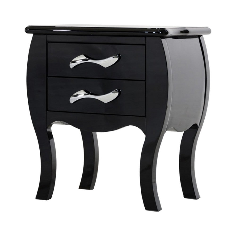 Nial 24 Inch Nightstand 2 Drawers Smooth Black Lacquer Wood Finish Steel By Casagear Home BM317416