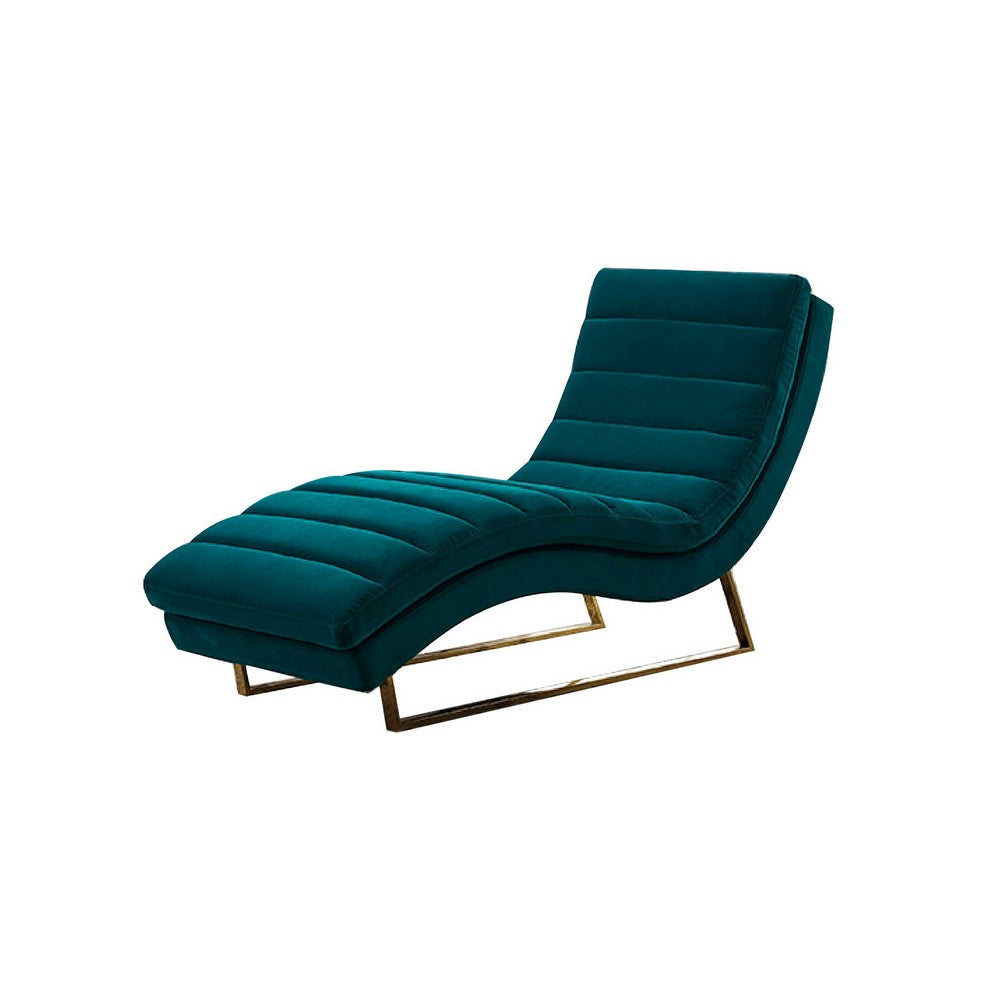 Reno Linda 66 Inch Lounge Chaise Channel Tufted Green Velvet Steel Legs By Casagear Home BM317421