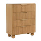 Cid Joya 45 Inch Tall Chest, 4 Drawers, Golden Metal Handles, Natural Oak By Casagear Home