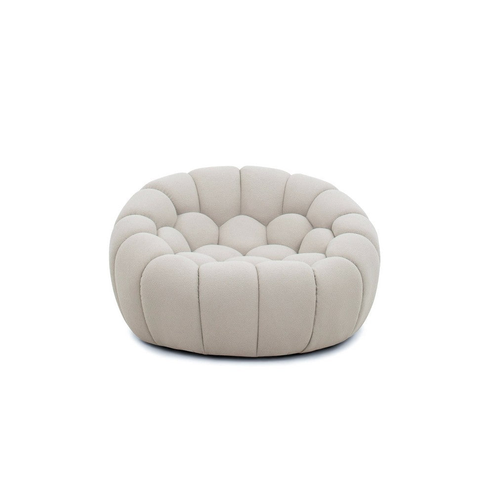 Reno Ola 48 Inch Accent Chair, Tufted Cloud Seat, Beige Fabric, Wood Frame By Casagear Home