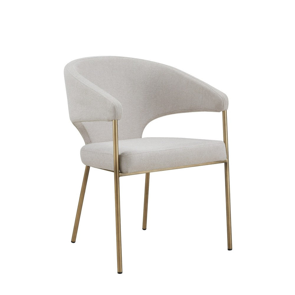 Cid Kasa 23 Inch Dining Chair, Off White Fabric, Wingback, Antique Brass By Casagear Home