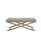 Cid Shia 47 Inch Accent Bench Tufted Gray X Shape Brushed Brass Legs By Casagear Home BM317429