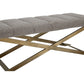 Cid Shia 47 Inch Accent Bench Tufted Gray X Shape Brushed Brass Legs By Casagear Home BM317429