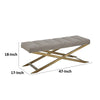 Cid Shia 47 Inch Accent Bench Tufted Gray X Shape Brushed Brass Legs By Casagear Home BM317429