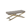 Cid Shia 47 Inch Accent Bench, Tufted Gray, X Shape Brushed Brass Legs By Casagear Home