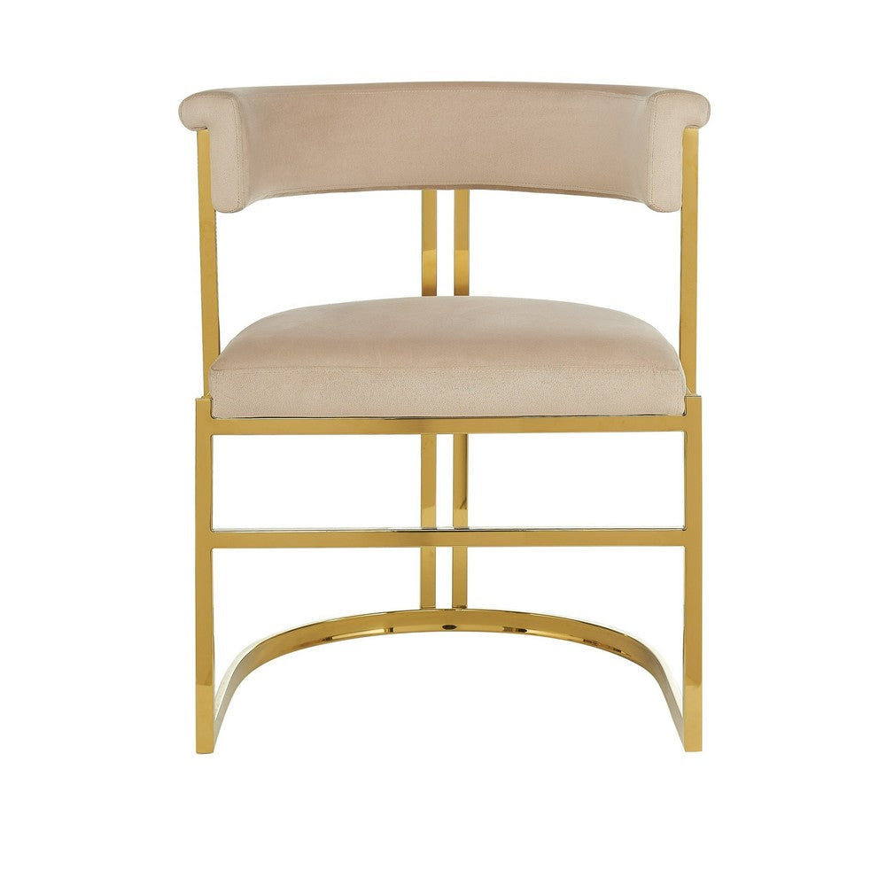 Cid Lisa 22 Inch Dining Chair Beige Velvet Curved Back Steel Frame Gold By Casagear Home BM317432