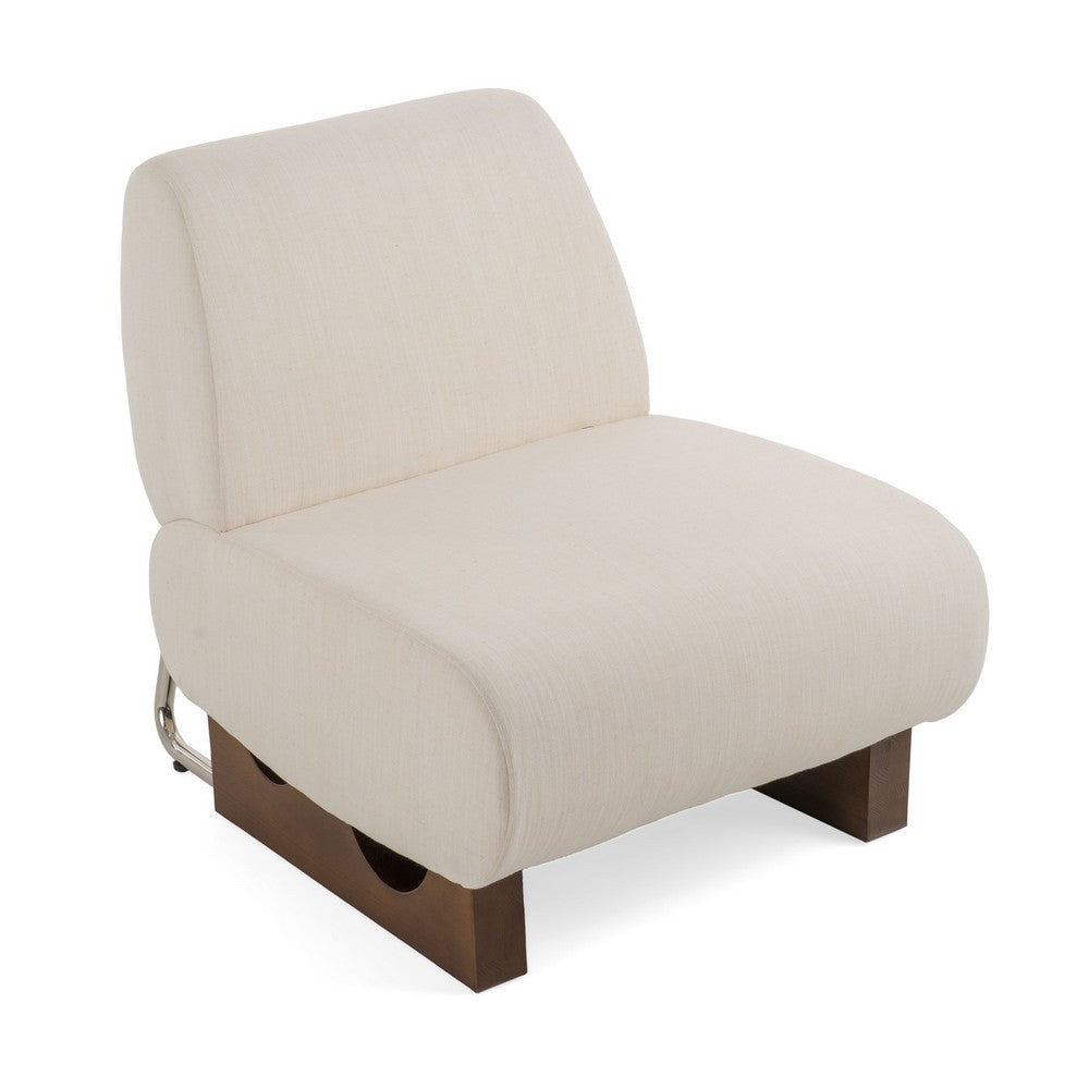 Cid Bob 29 Inch Accent Chair Off White Fabric Curved Back Brown Wood By Casagear Home BM317433