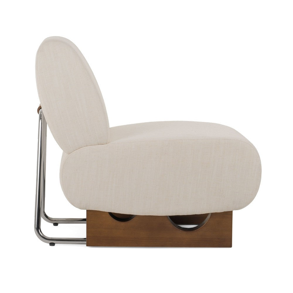 Cid Bob 29 Inch Accent Chair Off White Fabric Curved Back Brown Wood By Casagear Home BM317433