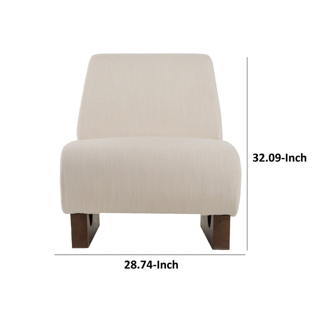 Cid Bob 29 Inch Accent Chair Off White Fabric Curved Back Brown Wood By Casagear Home BM317433