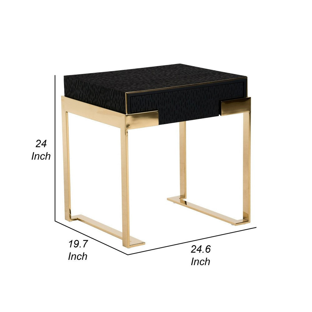 Cid Ruth 25 Inch Nightstand Square Wenge Top Polished Gold Steel Legs By Casagear Home BM317434