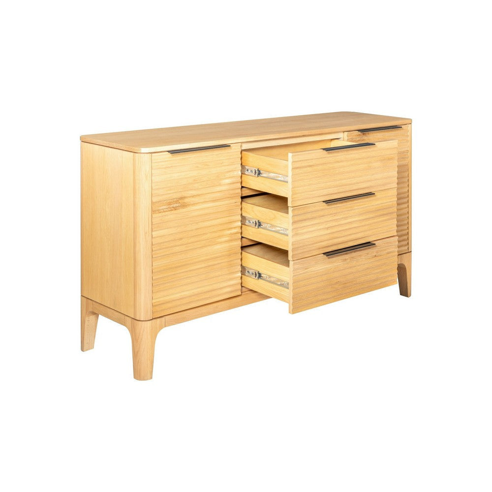 Cid Jima 65 Inch Storage Buffet 3 Drawers 2 Shelves Solid Wood Natural By Casagear Home BM317439