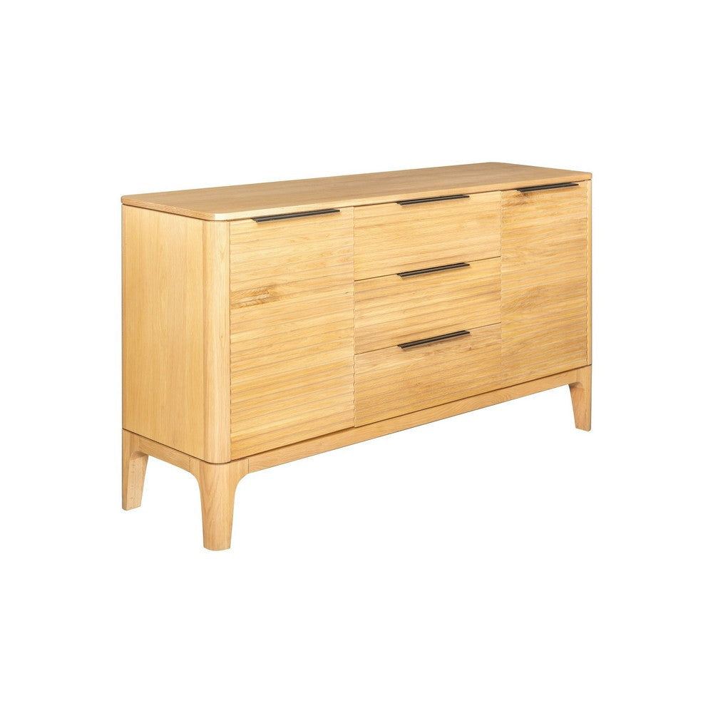 Cid Jima 65 Inch Storage Buffet, 3 Drawers, 2 Shelves, Solid Wood, Natural By Casagear Home