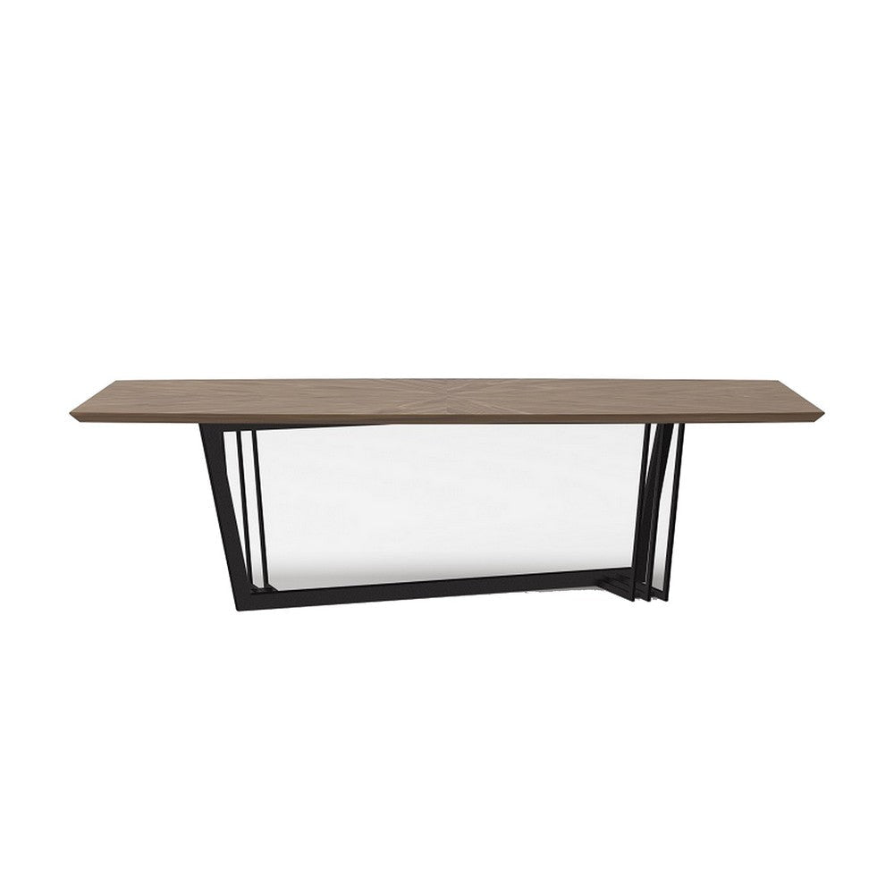 Glory 107 Inch Dining Table, Rectangular Top, Trestle Iron, Black, Walnut By Casagear Home