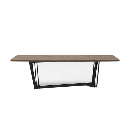 Glory 107 Inch Dining Table, Rectangular Top, Trestle Iron, Black, Walnut By Casagear Home