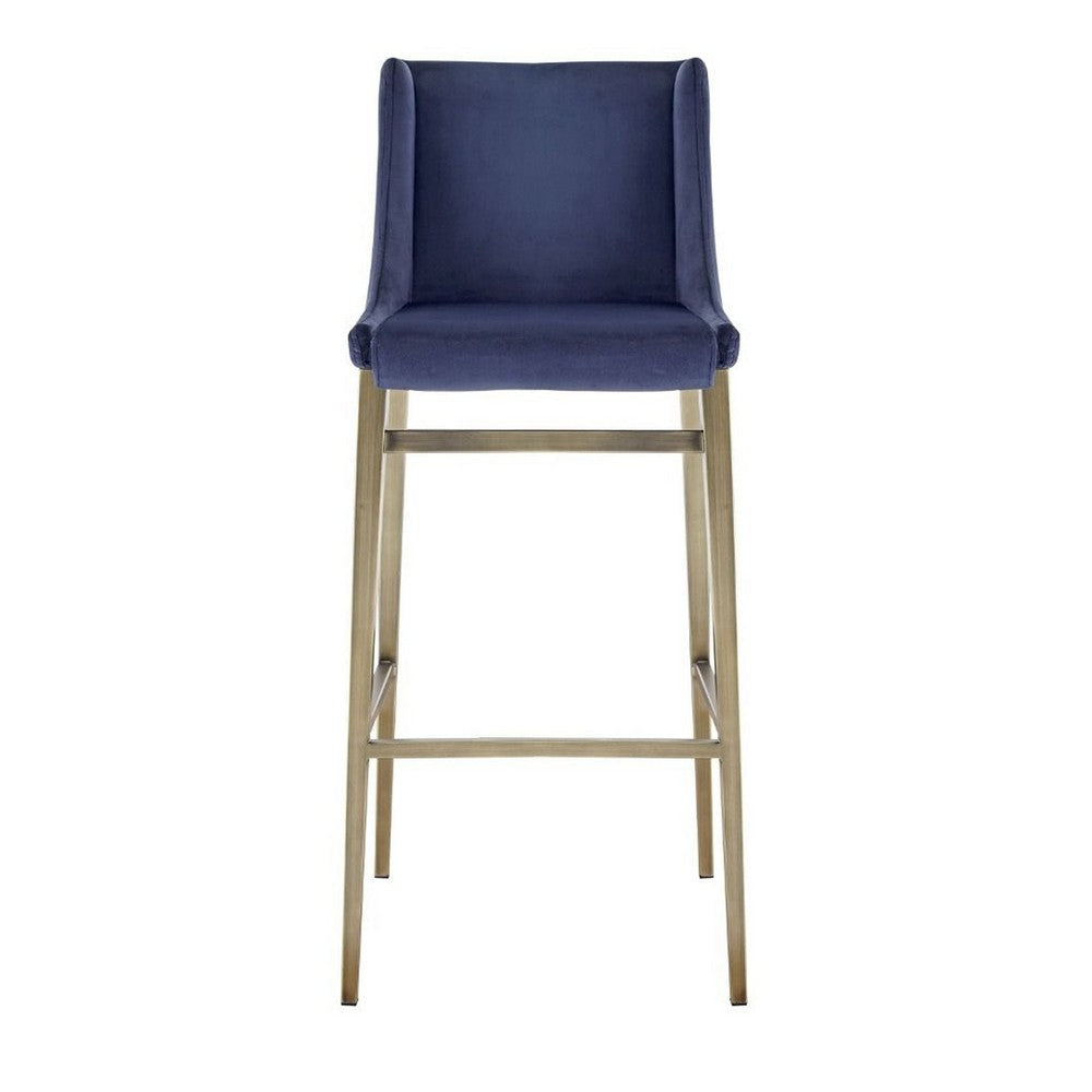 Cid Kinn 27 Inch Counter Stool Set of 2 Wingback Seat Navy Blue Velvet By Casagear Home BM317457