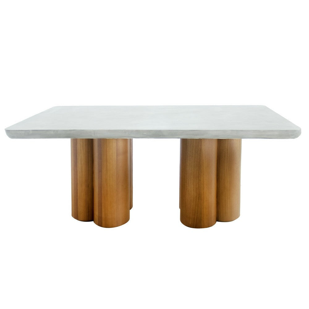 Cid Ziv 71 Inch Dining Table, Rectangular Gray Faux Concrete, Pillar Base By Casagear Home