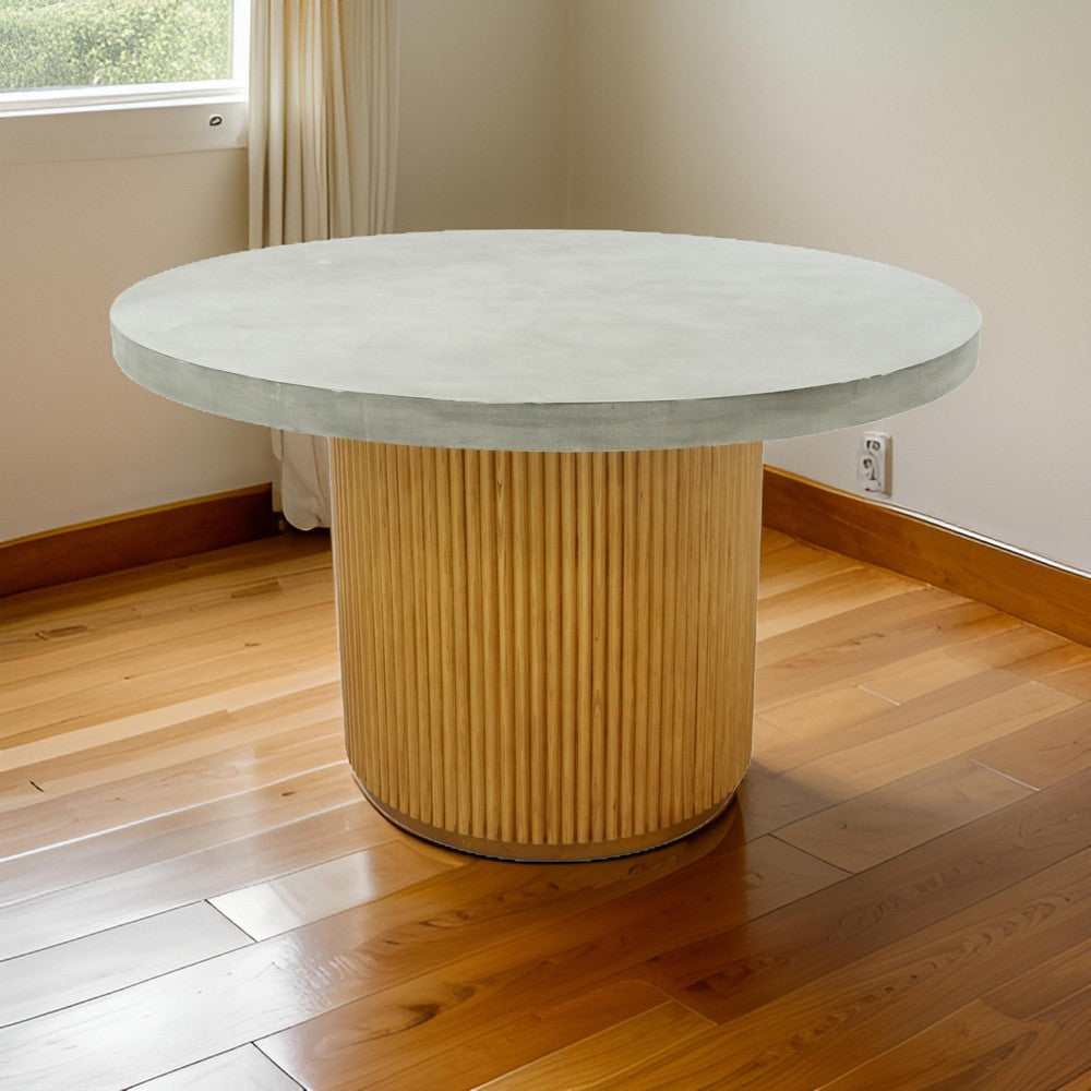 Cid Zeta 47 Inch Dining Table Round Gray Concrete Top Ribbed Brown Base By Casagear Home BM317461