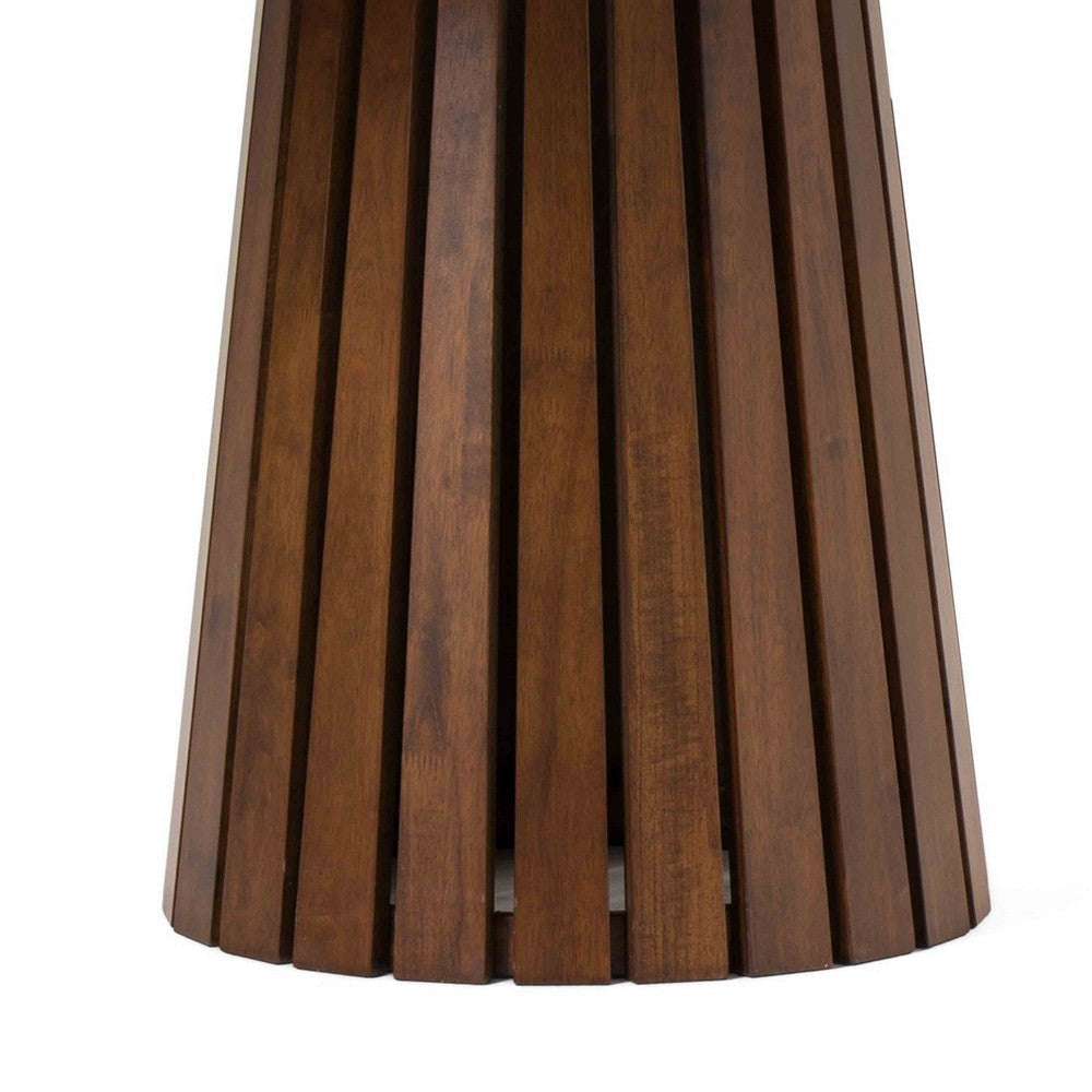 Cid Xeu 54 Inch Dining Table Round Walnut Veneer Slatted Pedestal Base By Casagear Home BM317468