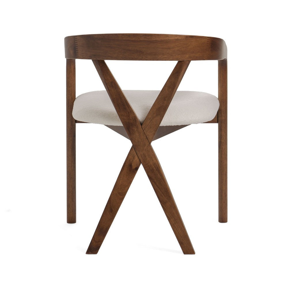 Cid Xeu 23 Inch Dining Chair Round Cross Back White Cushioned Seat Brown By Casagear Home BM317469