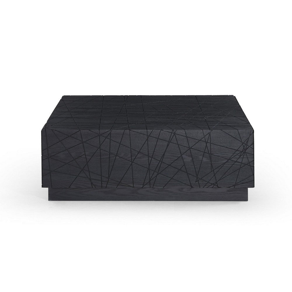 39 Inch Coffee Table with Storage Black Oak Veneer Square Modern Design By Casagear Home BM317470