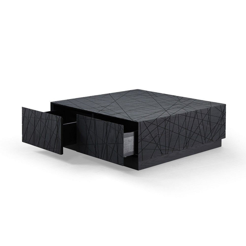 39 Inch Coffee Table with Storage Black Oak Veneer Square Modern Design By Casagear Home BM317470