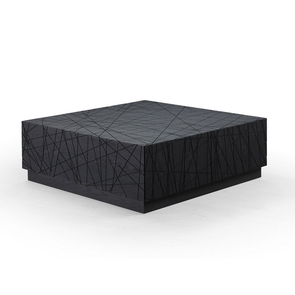 39 Inch Coffee Table with Storage, Black Oak Veneer, Square Modern Design  By Casagear Home