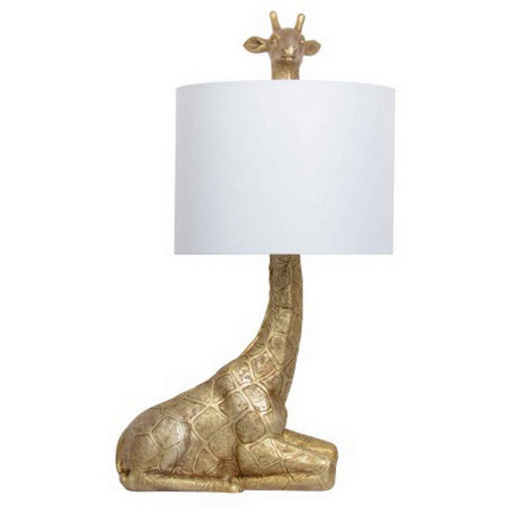 25 Inch Table Lamp Jungle African Giraffe Statuette Gold Metal Base By Casagear Home BM317471