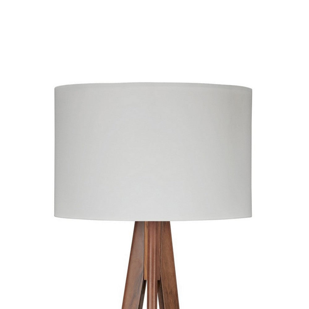 Megan 71 Inch Floor Lamp White Drum Shade and Brown Wood Tripod Base By Casagear Home BM317473