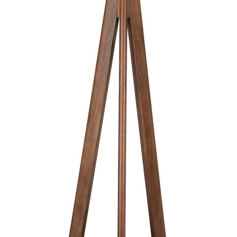 Megan 71 Inch Floor Lamp White Drum Shade and Brown Wood Tripod Base By Casagear Home BM317473