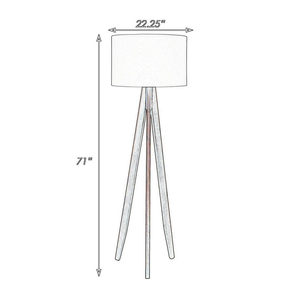 Megan 71 Inch Floor Lamp White Drum Shade and Brown Wood Tripod Base By Casagear Home BM317473