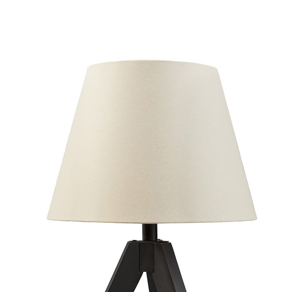 Hena 24 Inch Table Lamp White Empire Fabric Shade Black Wood Tripod Base By Casagear Home BM317474