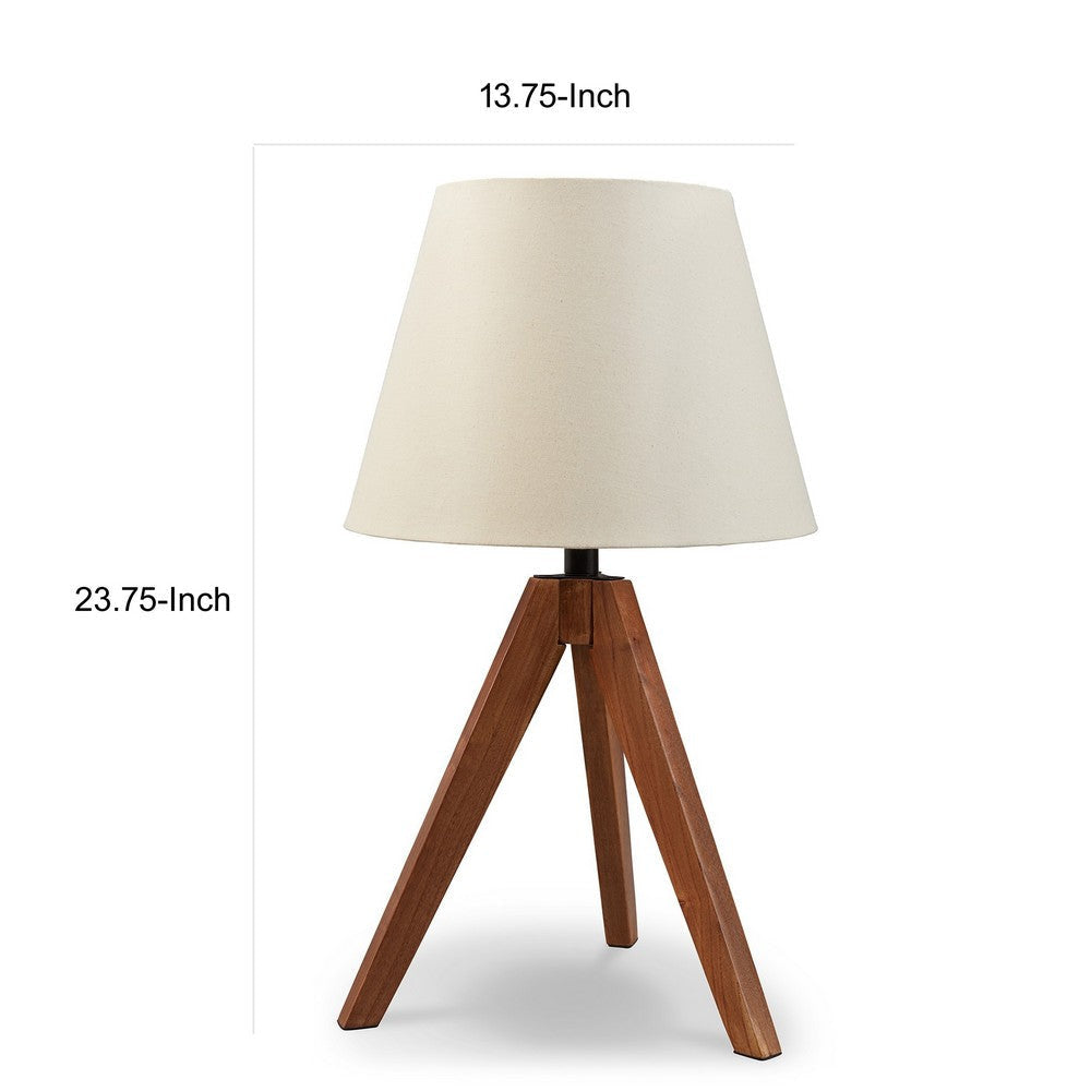 Hena 25 Inch Table Lamp White Empire Fabric Shade Brown Wood Tripod Base By Casagear Home BM317475