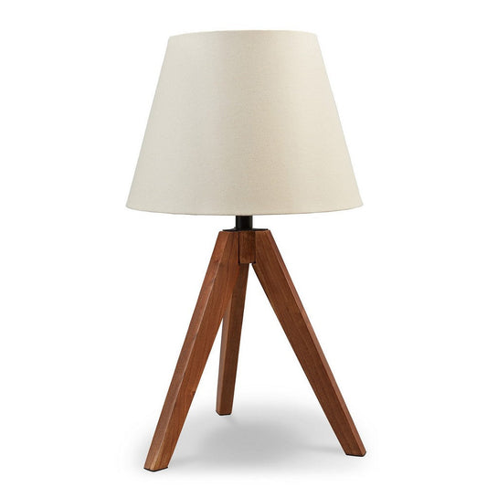 Hena 25 Inch Table Lamp, White Empire Fabric Shade, Brown Wood Tripod Base By Casagear Home