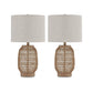 23 Inch Boho Table Lamp Set of 2, White Shade, Beige Rattan Woven Lantern By Casagear Home